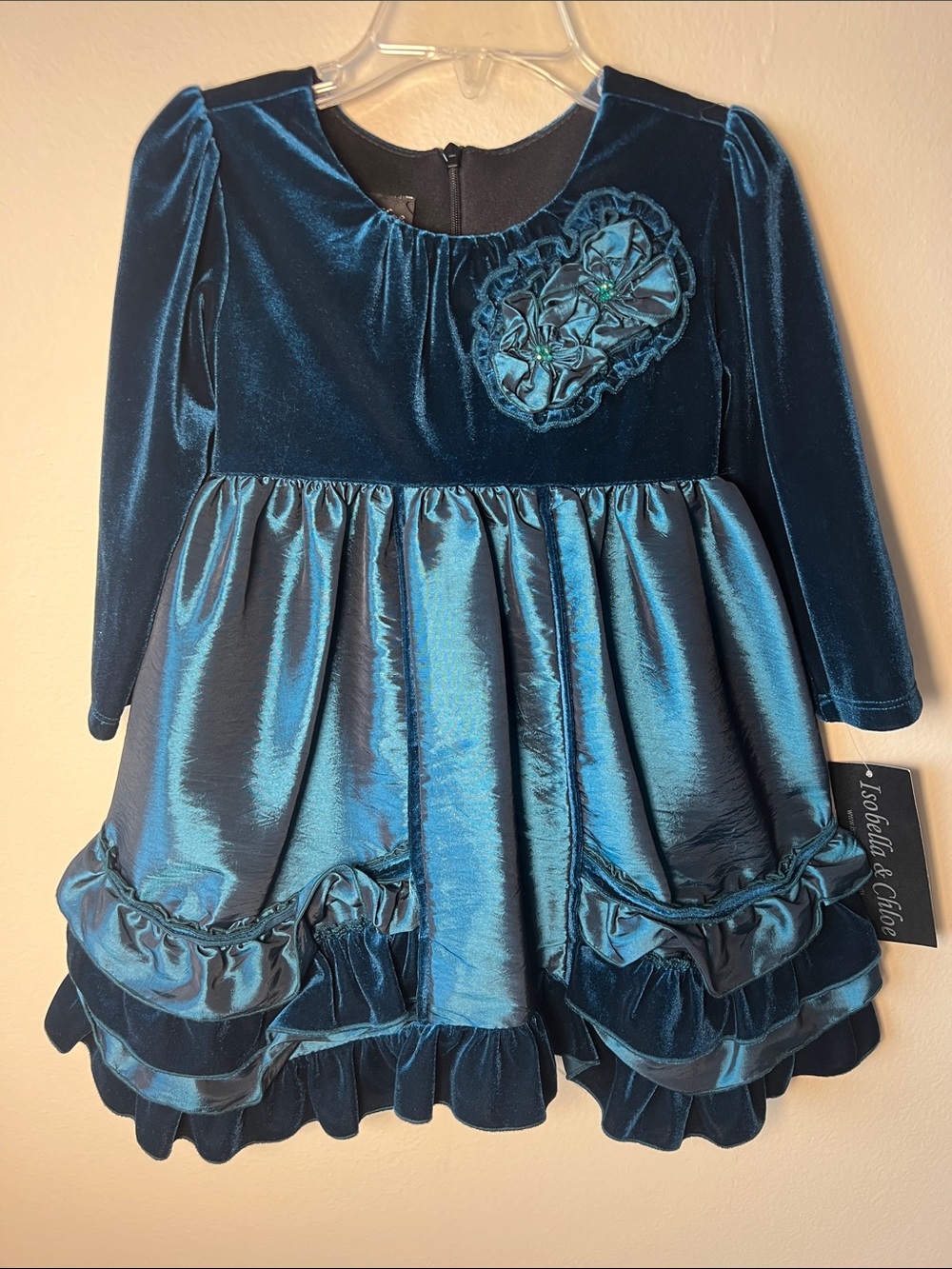 NWT Isobella & Chloe Teal Shimmer Ruffled Girls Dress Size 24M-2T